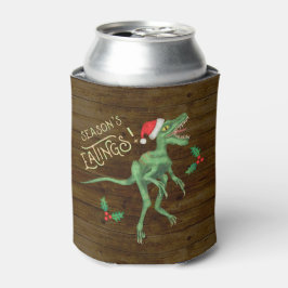 Enfriador De Latas Funny Navidades Velociraptor Dinosaur Monogramado