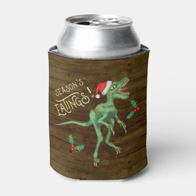 Enfriador De Latas Funny Navidades Velociraptor Dinosaur Monogramado (Lata Anverso)