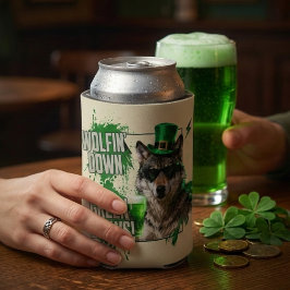 Enfriador De Latas Funny St. Patrick's Day Wolf Can Cooler