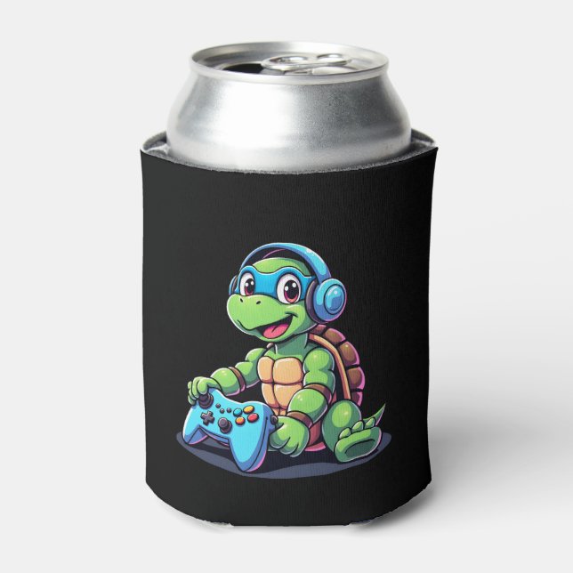 Enfriador De Latas Funny Turtle Gamer Gaming Turtles Video Game (2) (Lata Anverso)