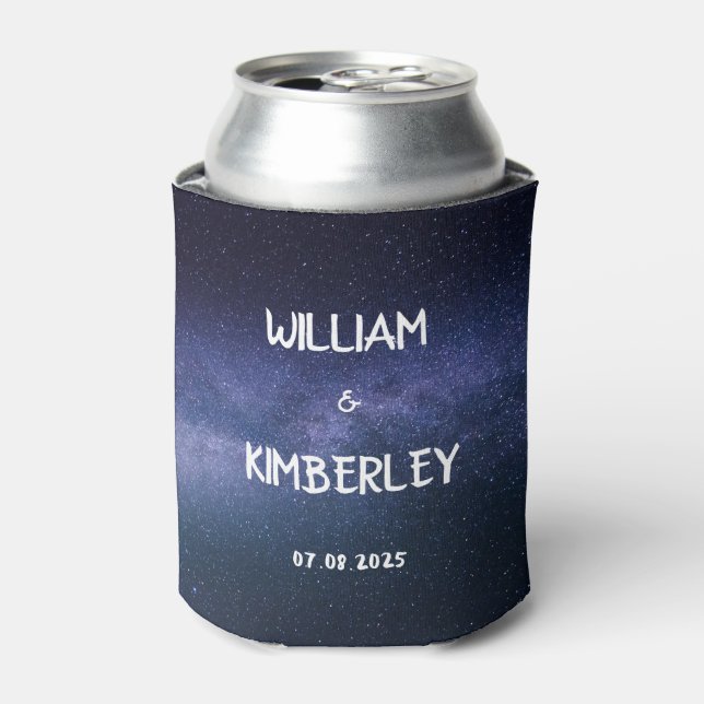 Enfriador De Latas Galaxy Navy Blue Stars Cosmos Boda (Lata Anverso)