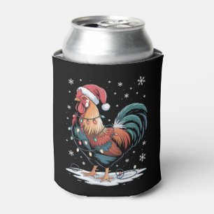 Enfriador De Latas Gallo de Navidad Gorro de Santa Luces de Granja de