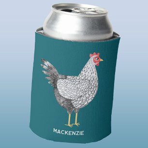 Enfriador De Latas Gallo Wyandotte divertido con acuarela personaliza