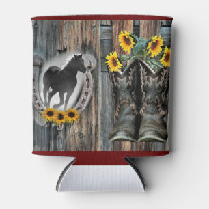 Enfriador De Latas Galopando Cowboy Boots Horseshoe Sunflowers