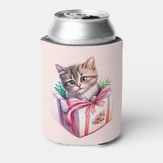 Enfriador De Latas Gatito lindo en un regalo de cumpleaños de caja (Reverso de la lata)