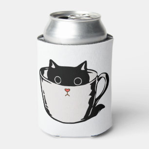 Enfriador De Latas Gatito negro con nariz roja escondido en una taza