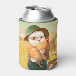 Enfriador De Latas Gato Adorable con Hen en la Granja