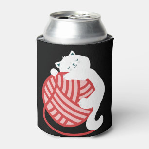 Enfriador De Latas Gato blanco lindo con bola de hilo