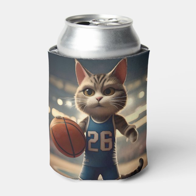 Enfriador De Latas Gato de baloncesto, (Lata Anverso)