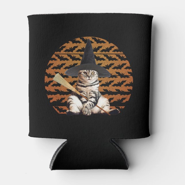 Enfriador De Latas Gato de bruja de Halloween (Anverso)