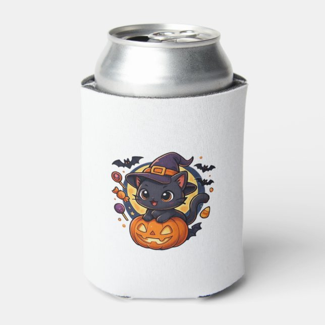 Enfriador De Latas Gato de bruja lindo en la calabaza � sobretamaño d (Lata Anverso)