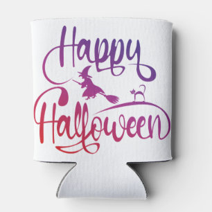Enfriador De Latas Gato de bruja voladora feliz gradiente de Hallowee