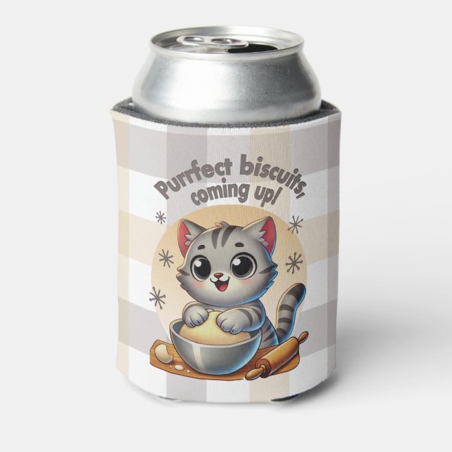 Enfriador De Latas Gato de rodillas "Procure galletas, venga" (Reverso de la lata)