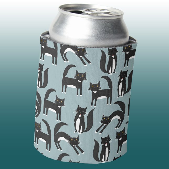 Enfriador De Latas Gato de Tuxedo (Black and white tuxedo cat pattern can cooler)