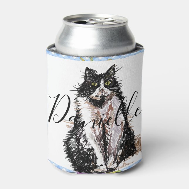 Enfriador De Latas Gato de Tuxedo gracias gatos negros y blancos (Lata Anverso)
