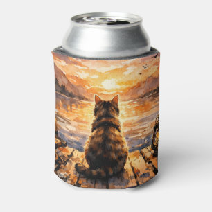 Enfriador De Latas Gato en el muelle al atardecer