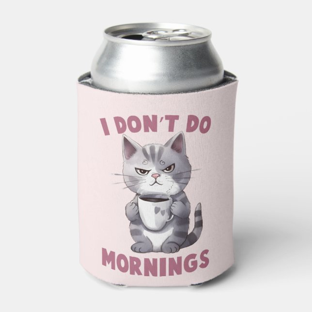 Enfriador De Latas Gato enojado - No hago mañanas (Lata Anverso)