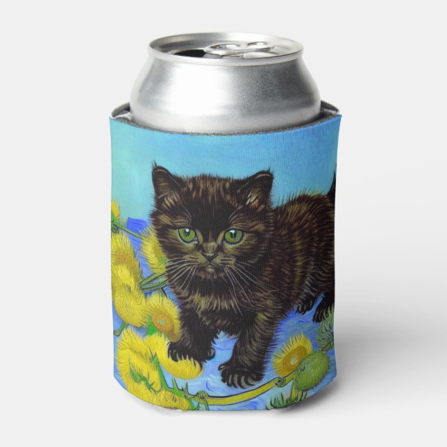 Enfriador De Latas Gato estilo Van Gogh con girasoles (Lata Anverso)