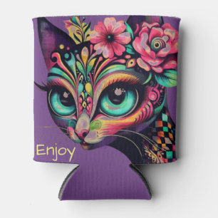 Enfriador De Latas Gato Gato Gato Gatito Retro De Ojos Grandes