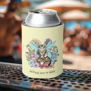 Enfriador De Latas Gato Hada Tabby Pastel Caprichoso Fantasía Floral 