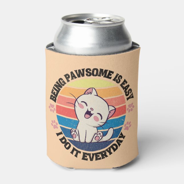 Enfriador De Latas Gato kawaii blanco (Lata Anverso)