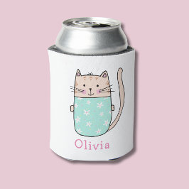 Enfriador De Latas Gato Lindo Nombre Personalizado