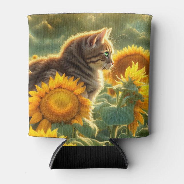Enfriador De Latas Gato lindo y girasol (Anverso)