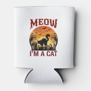 Enfriador De Latas Gato Maullido Halloween Cementerio Negro_1