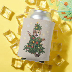 Enfriador De Latas Gato Naranja Jengibre Árbol Navidad Navideño Mono 