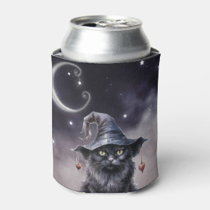 Enfriador De Latas Gato negro de Halloween con sombrero de bruja