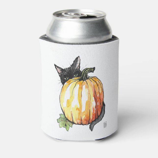 Enfriador De Latas Gato negro detrás del Refrigerador de bebidas de c (Reverso de la lata)
