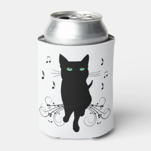 Enfriador De Latas Gato negro rodeado de notas susurrantes de música