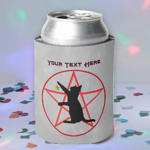 Enfriador De Latas Gato Negro Sosteniendo Estrella Roja Pentagrama Gr