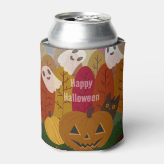 Enfriador De Latas Gato negro y fantasmas lindos de Halloween, calaba