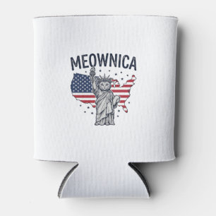 Enfriador De Latas Gato Patriótico Meownica Diseño Vector Vintage_1