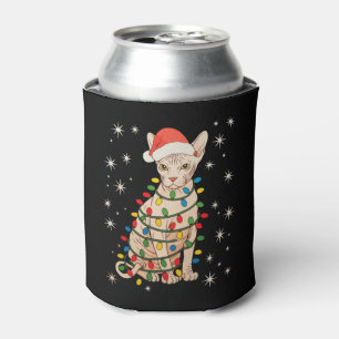 Enfriador De Latas Gato Sphynx Sombrero de Santa Luces de Navidad Xma