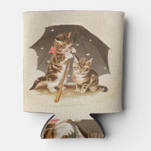 Enfriador De Latas Gatos antiguos bajo paraguas arte de gato antiguo