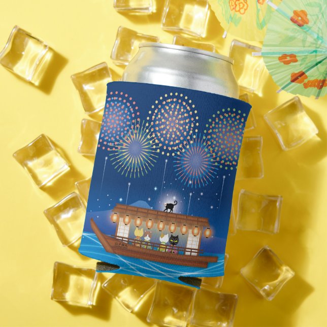 Enfriador De Latas Gatos deslumbrando en fuegos artificiales a bordo  (Verano in situ)