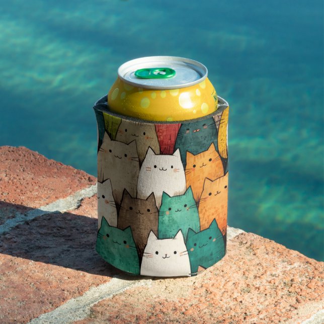 Enfriador De Latas Gatos juguetones | Arte Personalizado colorido (Piscina in situ)