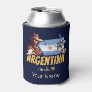 Enfriador De Latas Gaucho vintage de Argentina con pelota de fútbol d