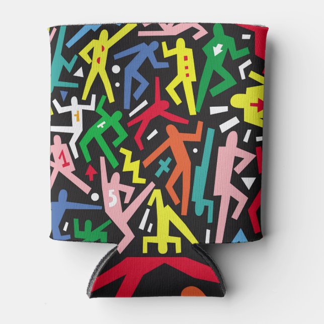 Enfriador De Latas Gente bailando, patrón de doodle set. (Anverso)