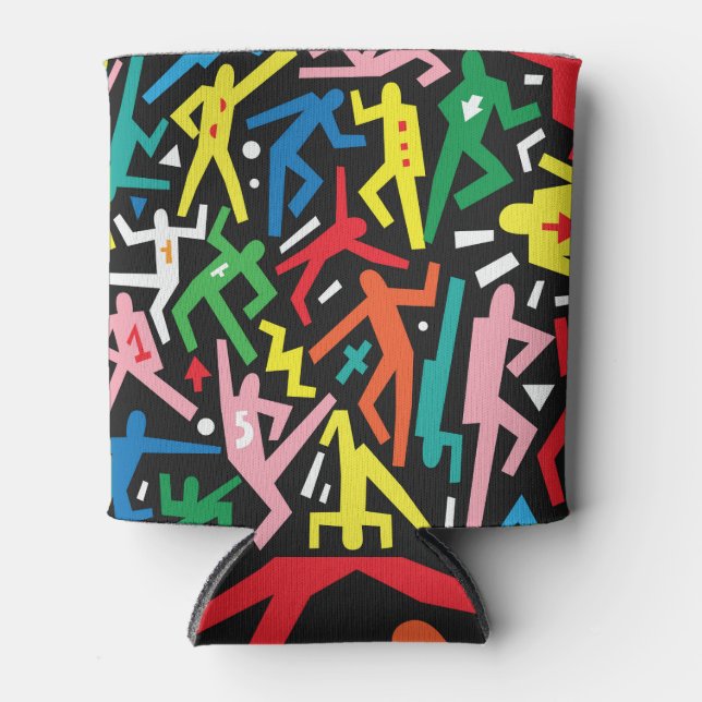 Enfriador De Latas Gente bailando, patrón de doodle set. (Anverso)