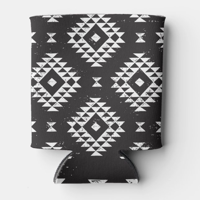 Enfriador De Latas Geométrica Navajo: Tribal Blanco Negro. (Anverso)