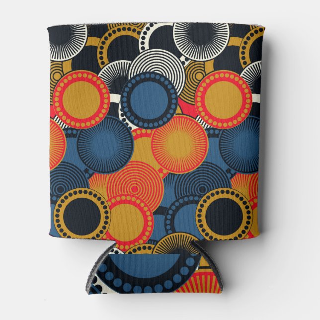 Enfriador De Latas Geométrica Retro: Armonía de Círculos Dorados (Anverso)