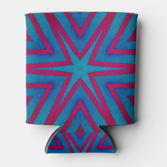 Enfriador De Latas Geométrico rojo y azul de estrella (Anverso)