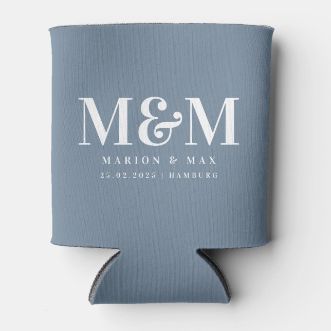 Enfriador De Latas Getränkedosenkühler Hochzeit Dusty Blue 01 Initial (Anverso)