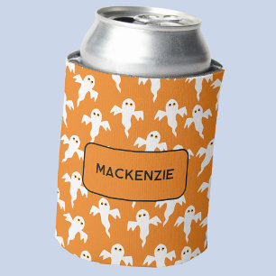 Enfriador De Latas Ghost Halloween Naranja personalizada y blanco