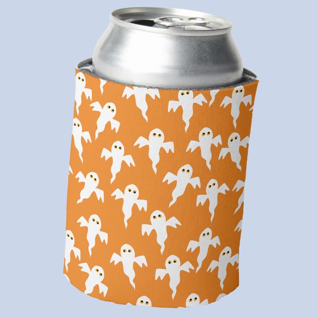 Enfriador De Latas Ghost Halloween Naranja y blanco (Orange ghosts fun Halloween can cooler)