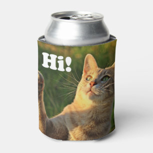 Enfriador De Latas Ginger Cat diciendo ¡Hola!