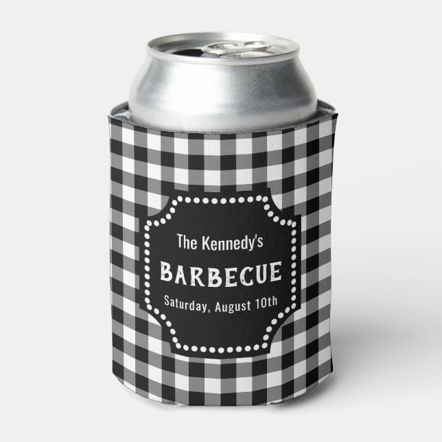 Enfriador De Latas Gingham BQ Negro Y Blanco (Lata Anverso)